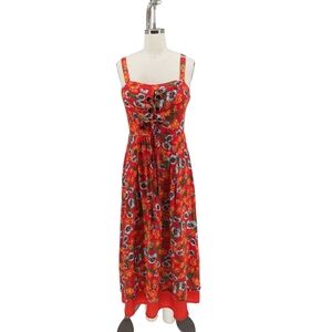 01425 Sugar + Lips Floral Lace Up Midi Dress Red Size Small bohemian summer